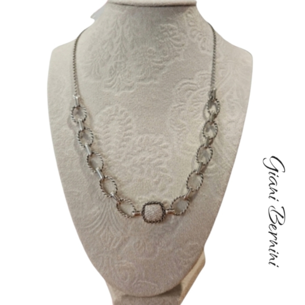 Giani Bernini Sterling Silver 925 CZ Pave Statement Link Necklace 18"